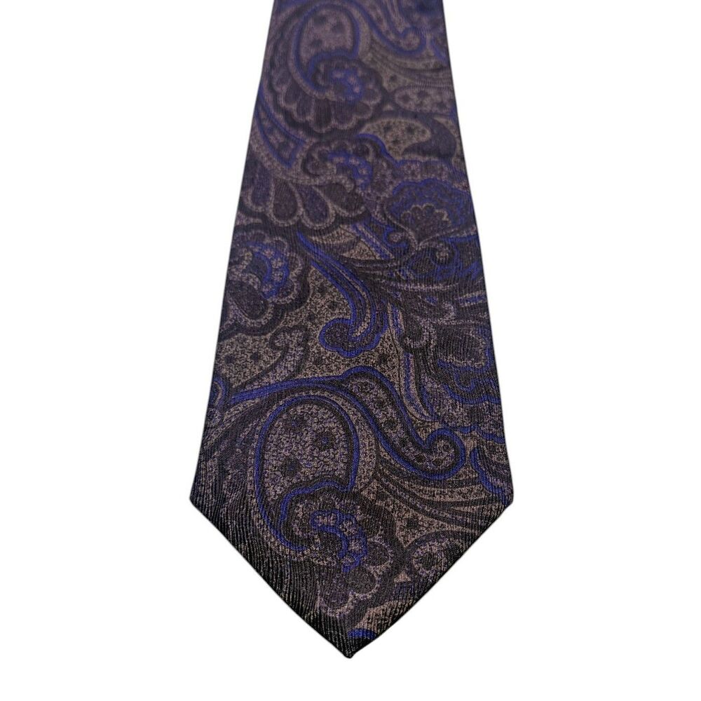 Ermenegildo Zegna Silk Tie Blue Paisley Italy Classic 3.5" Luxury Necktie - Picture 3 of 4